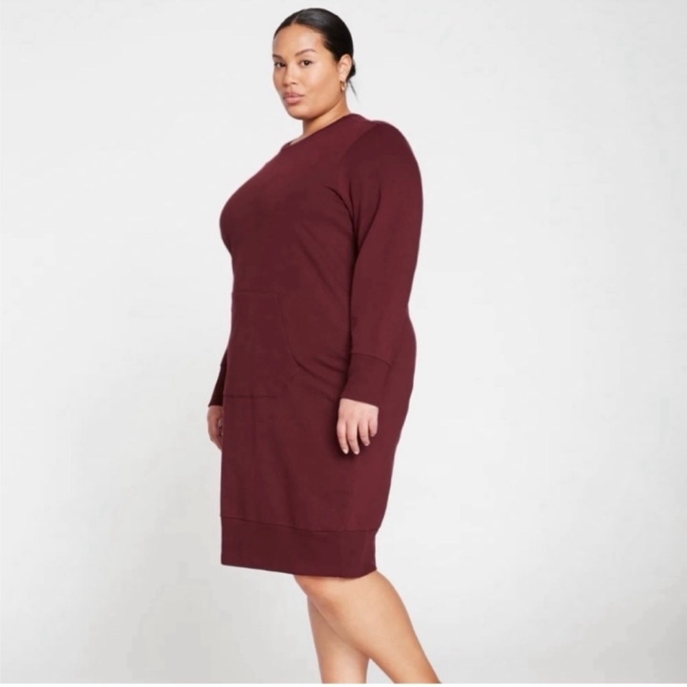 Universal Standard Bree Sweatshirt Dress Dark Cherry Front Pocket Size 14-16
